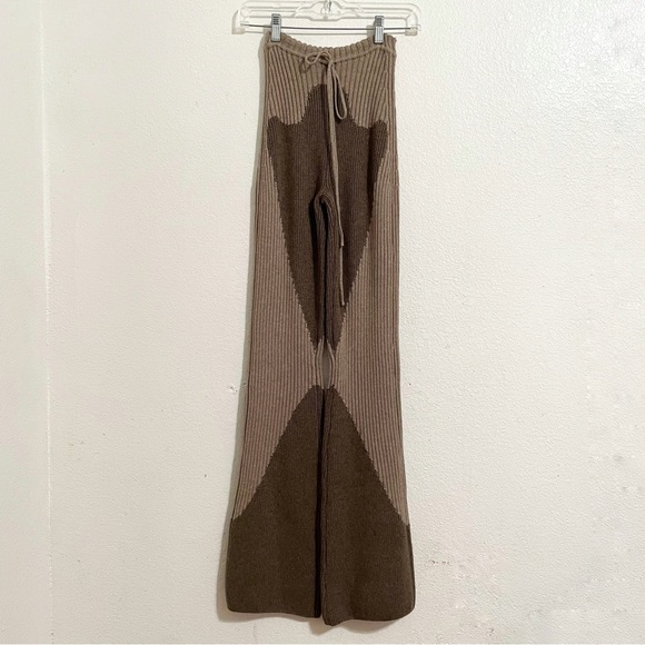Danielle Guizio Zine Rib Knit Wool Cashmere Blend Flare Pants in Brown Khaki - Picture 5 of 10